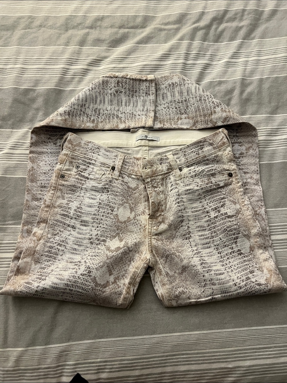 7 For All Mankind Cream Snake-Print Jeans